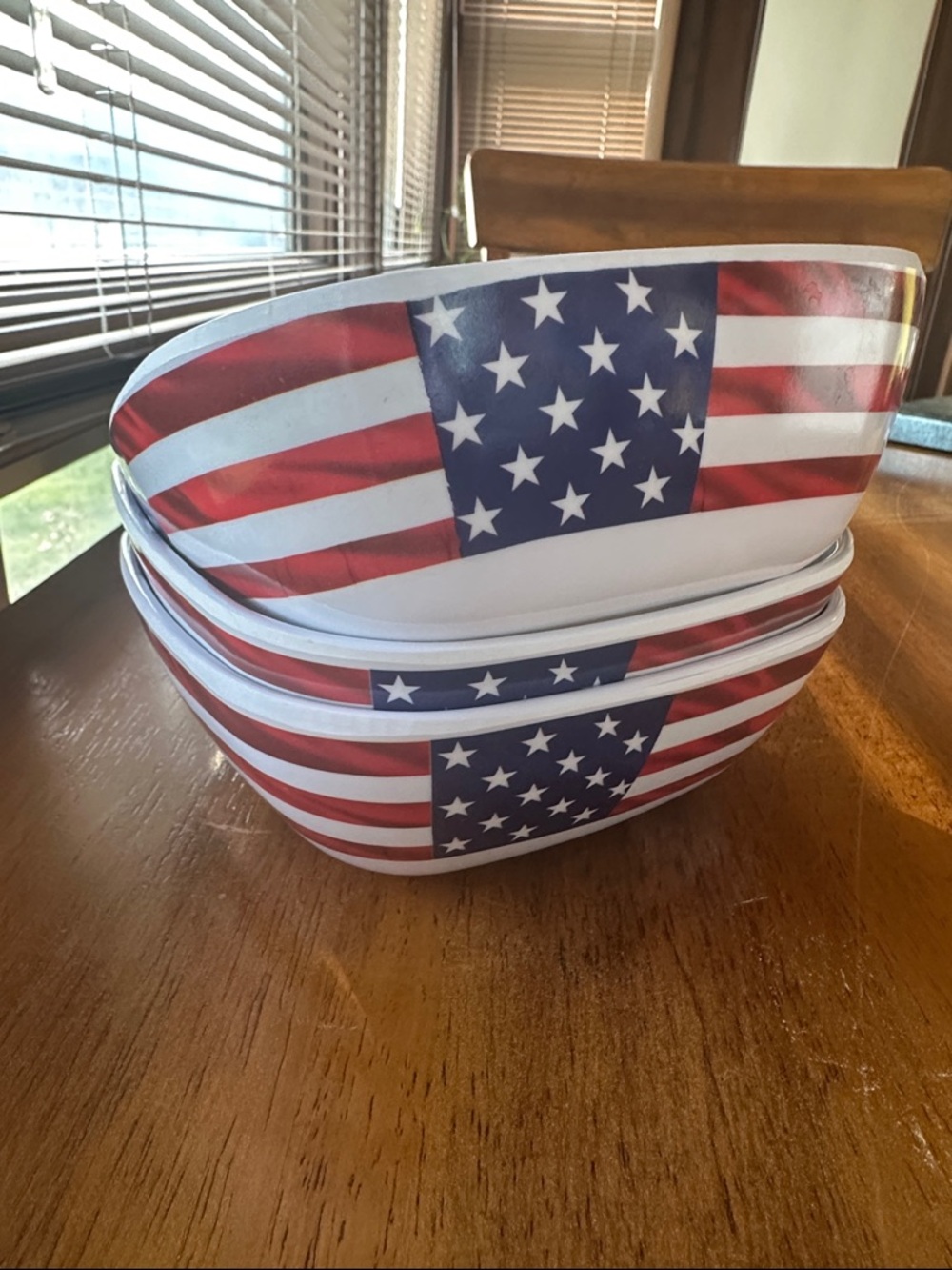 Patriotic American Flag Melamine Serving Bowls Set of 3 Plastic 6x6